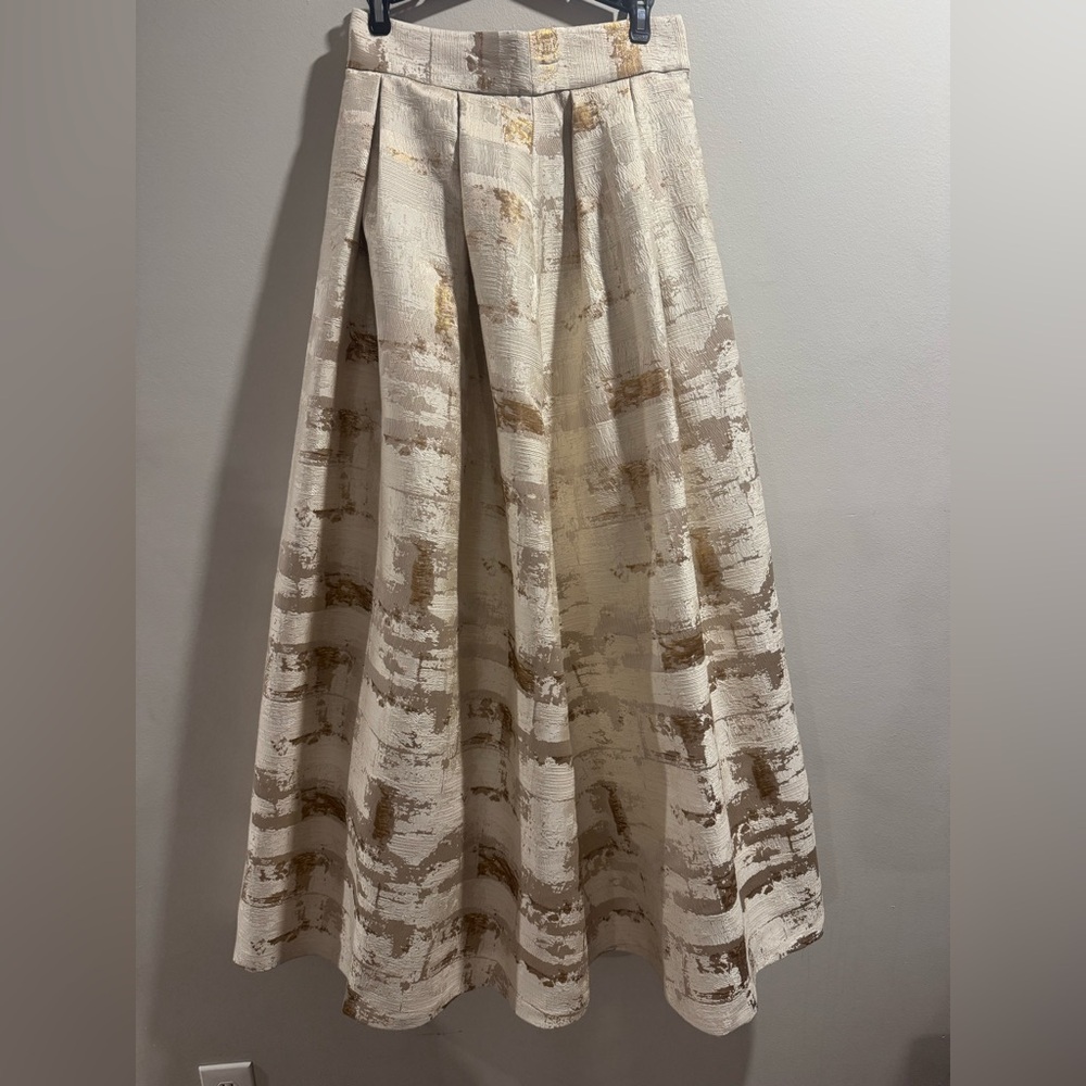 Anthropologie Cream and Gold A-Line Skirt - Picture 2 of 5